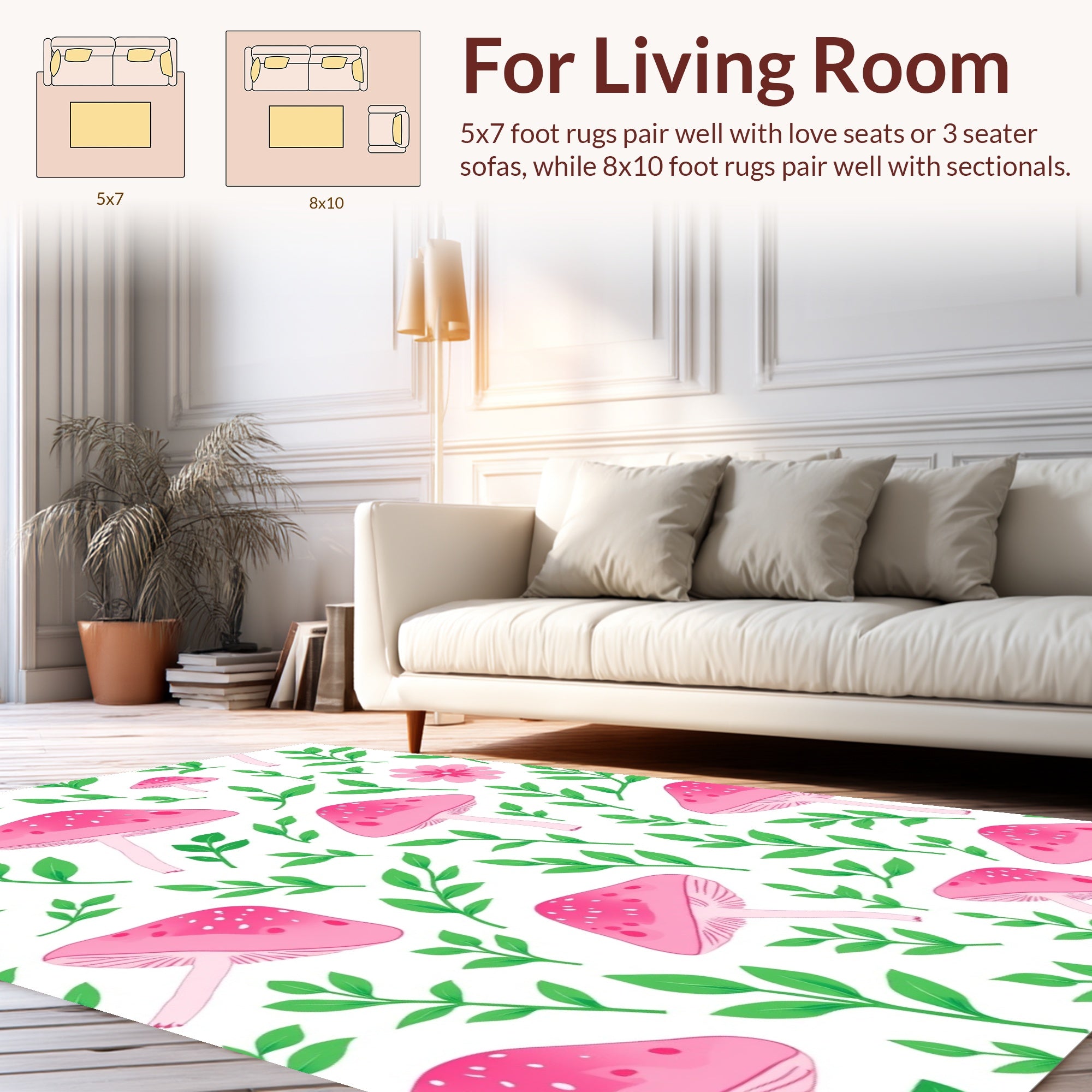 Pink Mushroom Woodland Botanical Design Rug