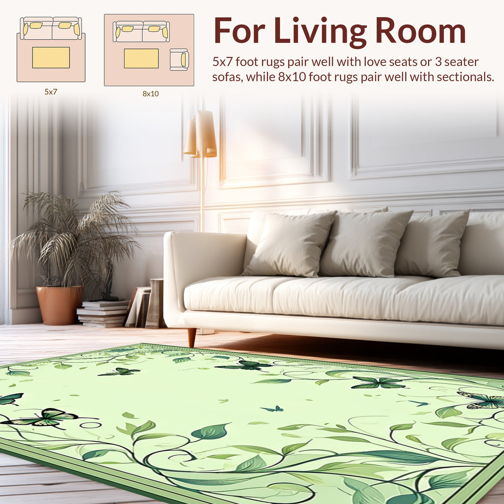 Verdant Butterfly Garden Scrollwork Rug