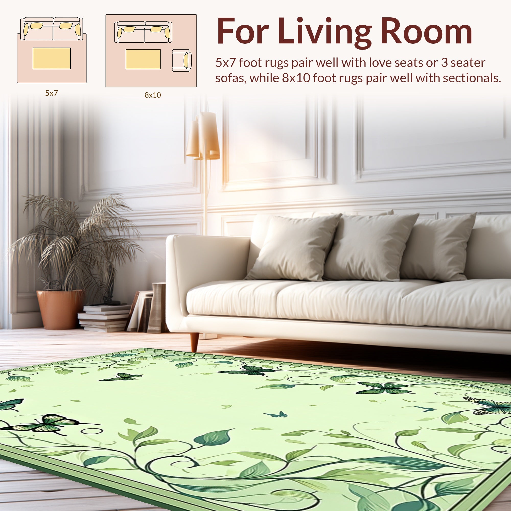Verdant Butterfly Garden Scrollwork Rug