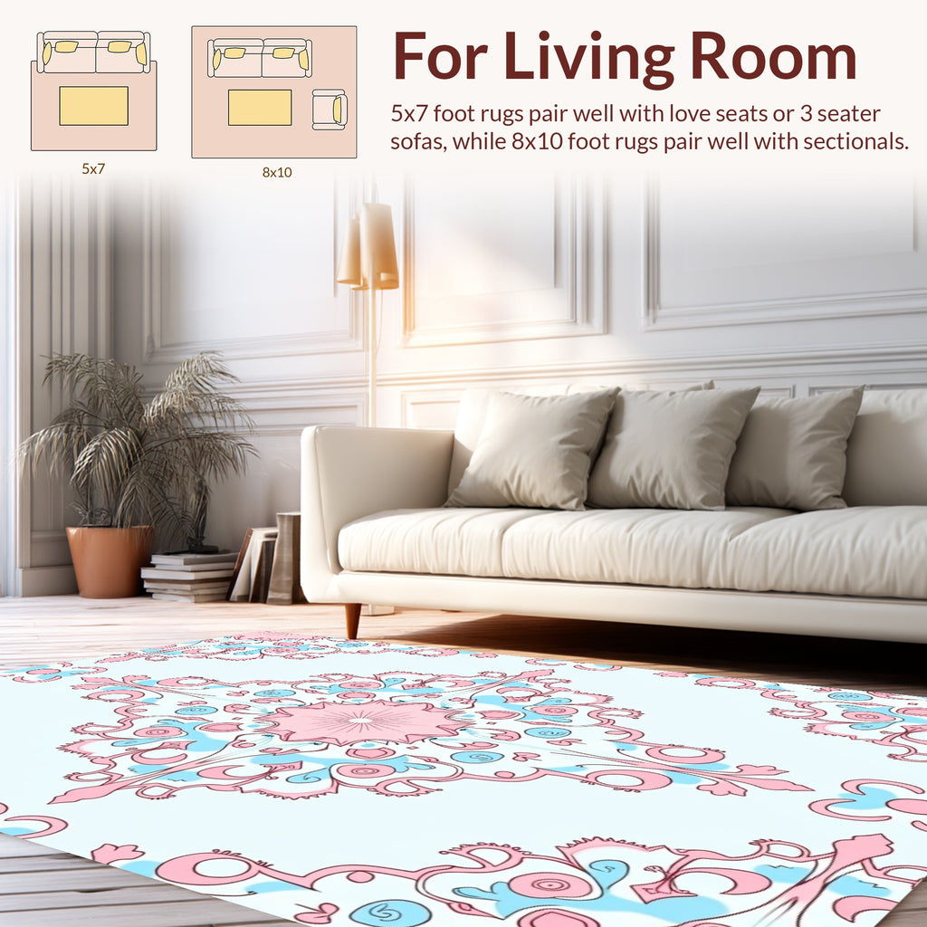 Pink Blue Abstract Floral Medallion Design Rug