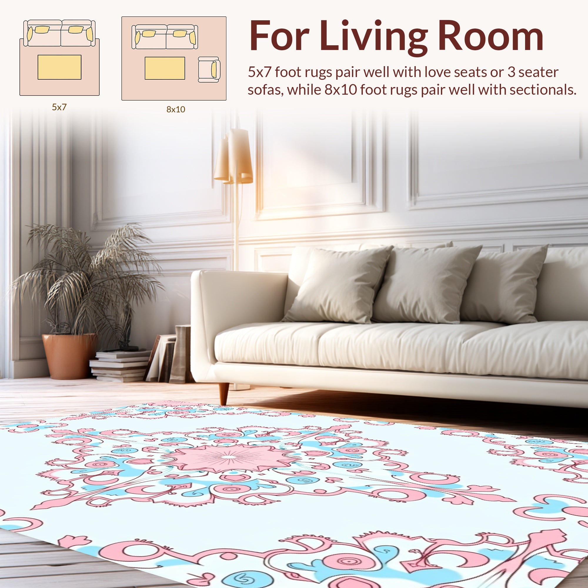 Pink Blue Abstract Floral Medallion Design Rug