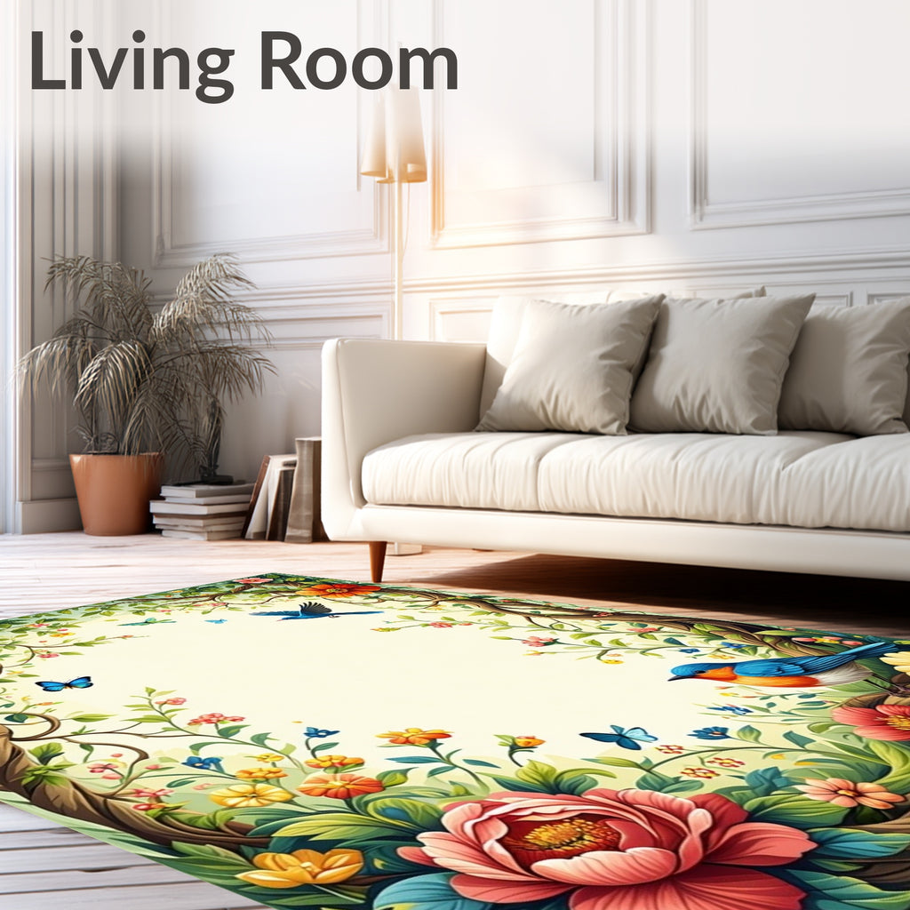 Whimsical Garden Birds and Butterflies Rug