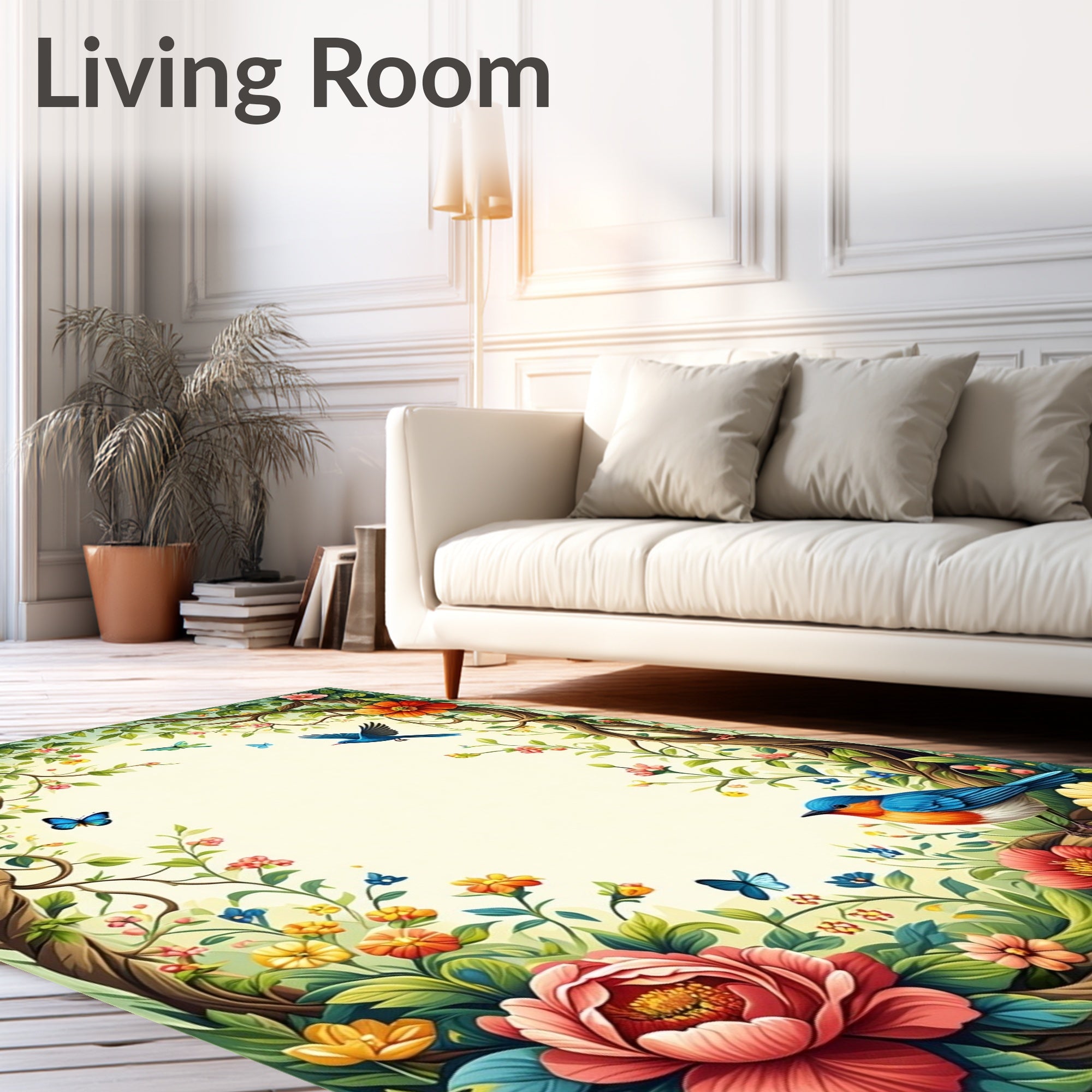 Whimsical Garden Birds and Butterflies Rug