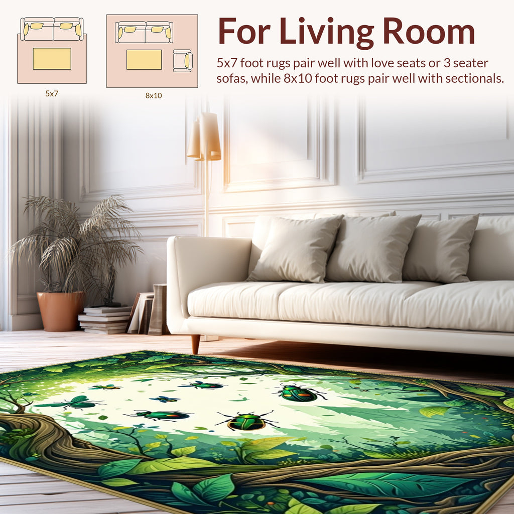 Vibrant Green Insect Forest Woodland Rug