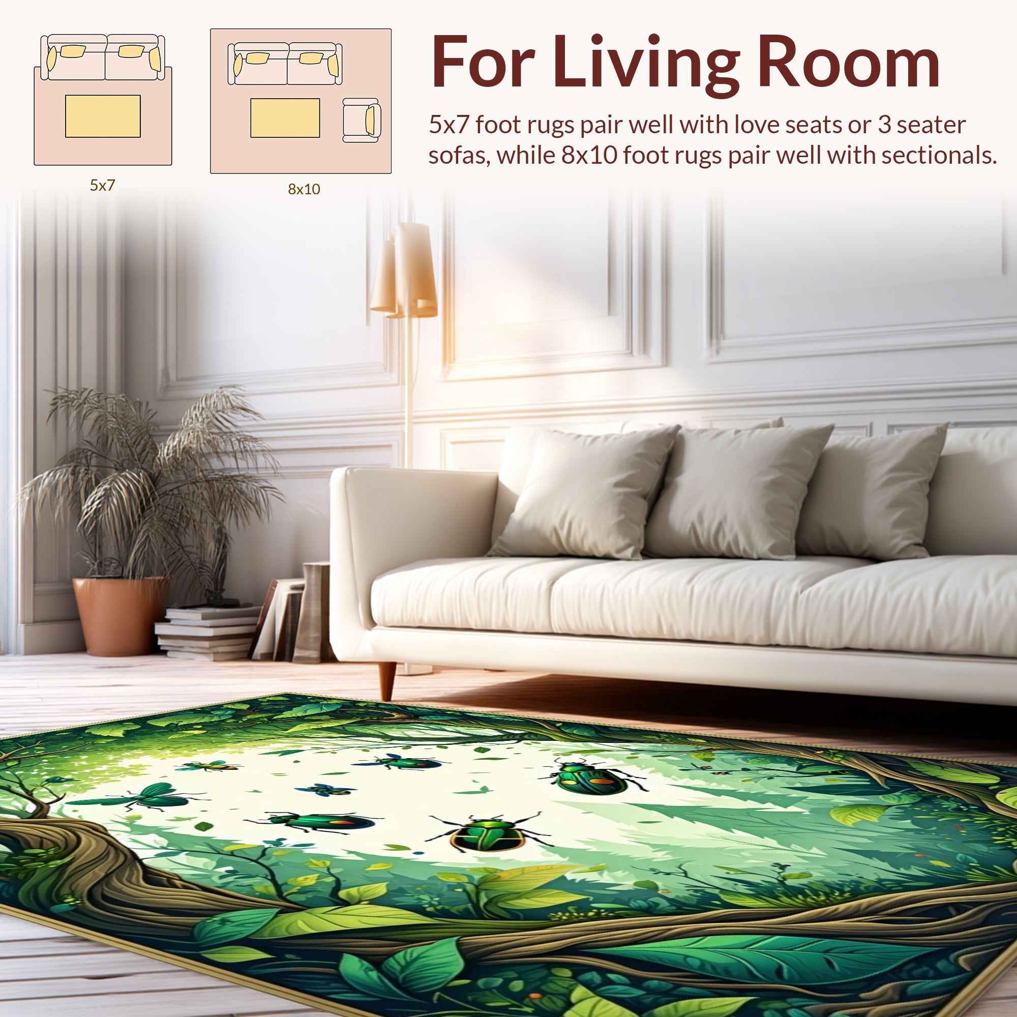 Vibrant Green Insect Forest Woodland Rug