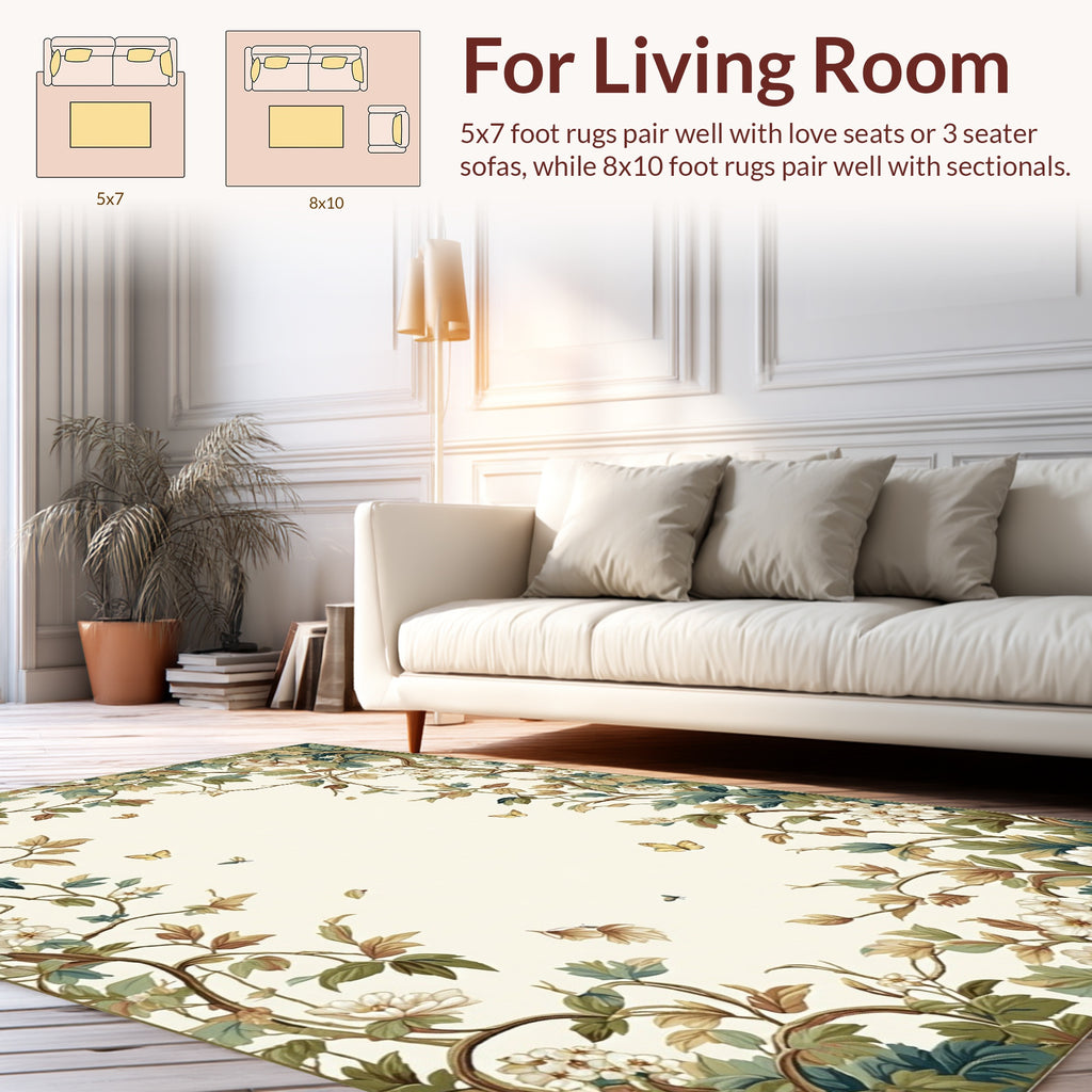 Botanical Garden With Butterflies Design Rug