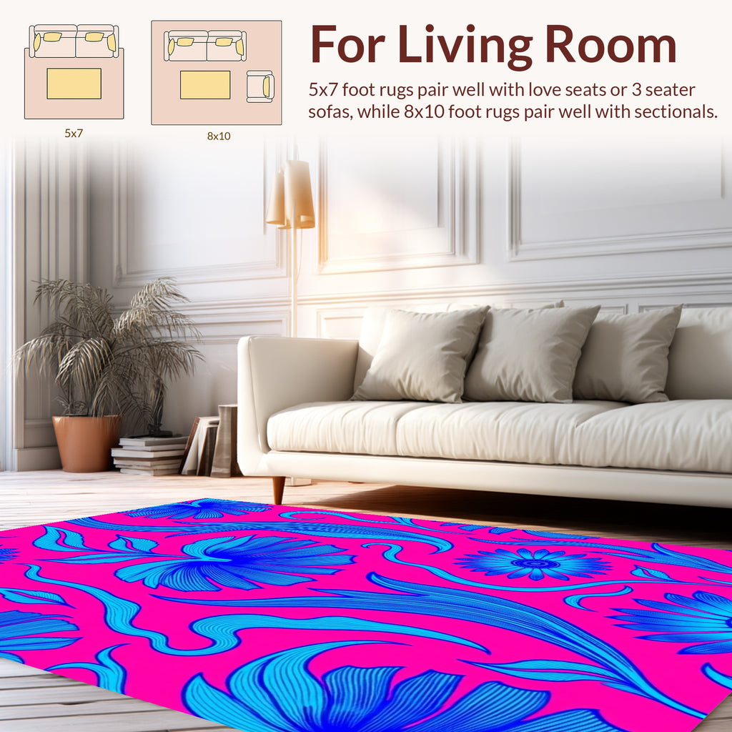 Bold Blue Floral Swirl Pattern Rug