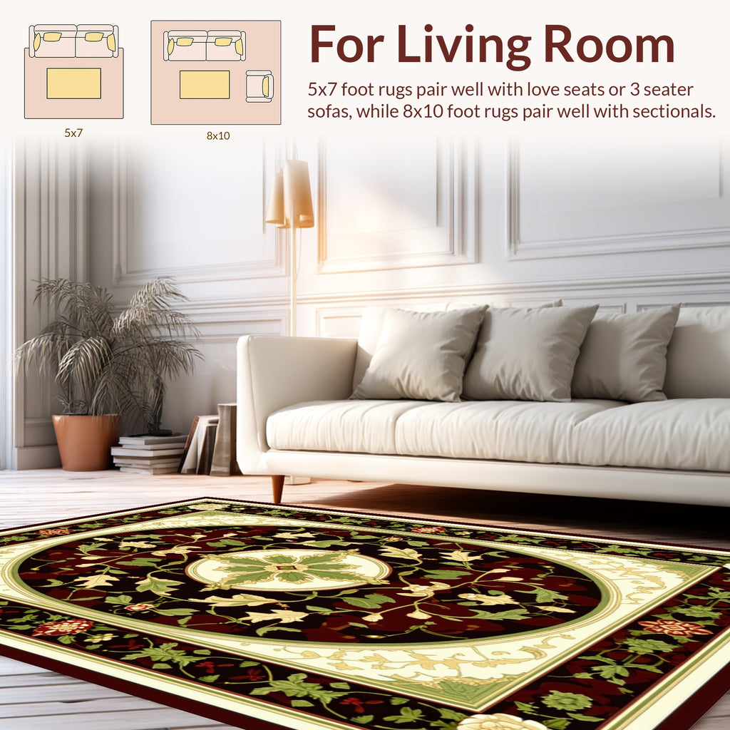 Ornate Floral Medallion Dark Jewel Tone Rug