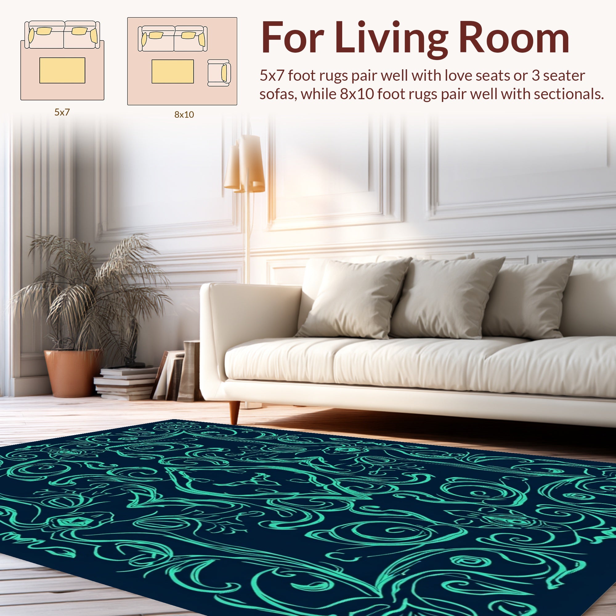 Ornate Teal Symmetry Design Rug