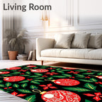 Festive Red Ornaments Holly Poinsettia Rug