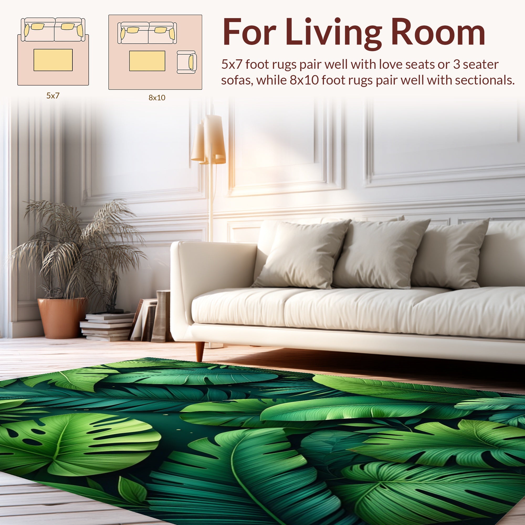 Lush Green Tropical Leaf Pattern Rug
