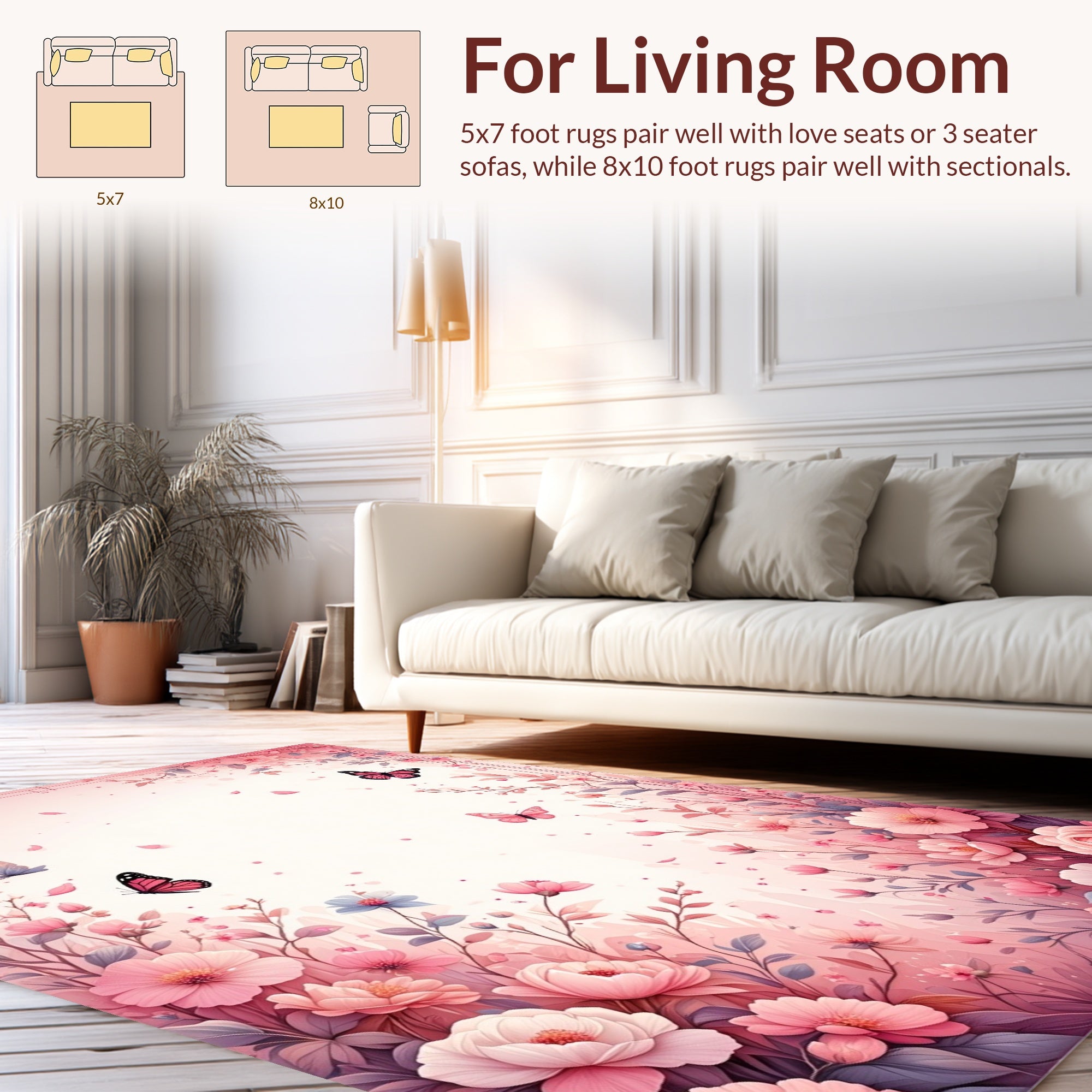 Pink Floral Butterfly Garden Romance Rug