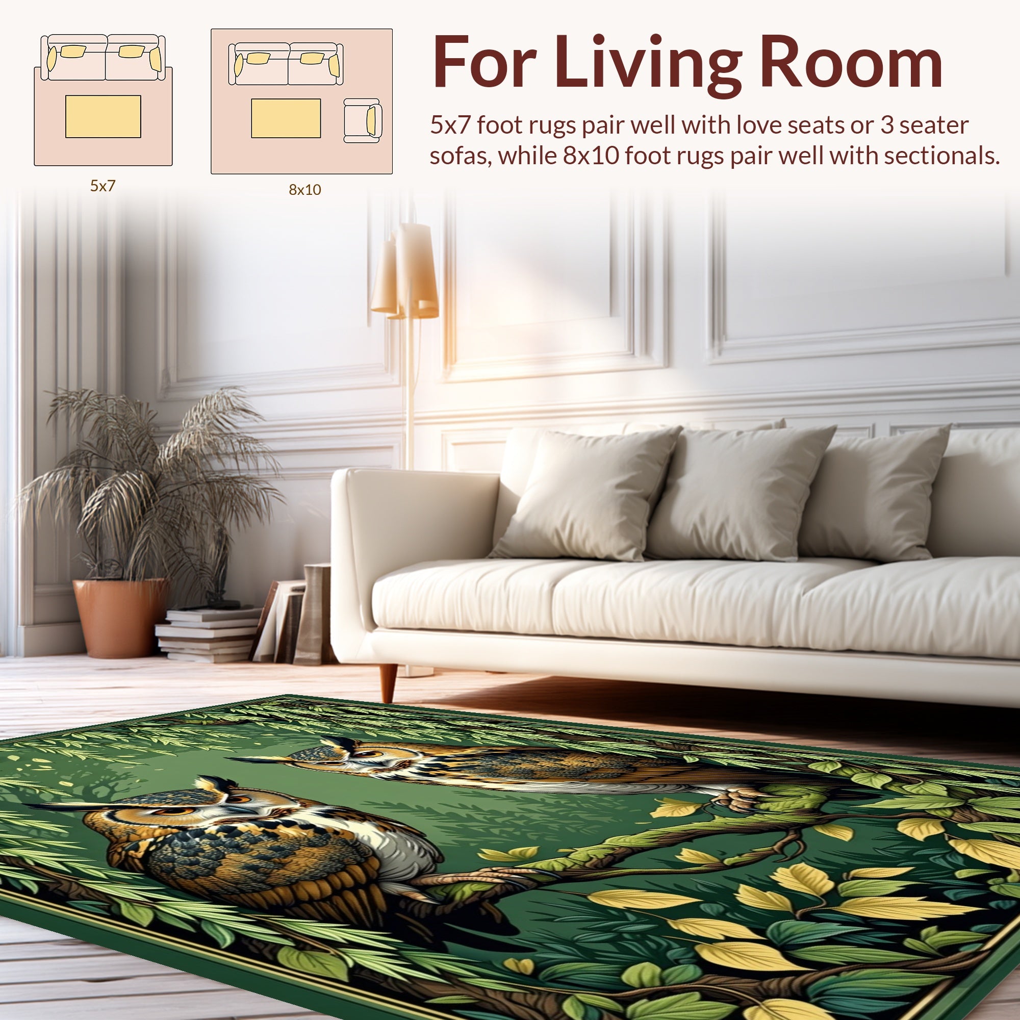 Wise Owls in Enchanted Forest Design Rug