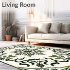 Dark Green Floral Medallion Ivory Rug