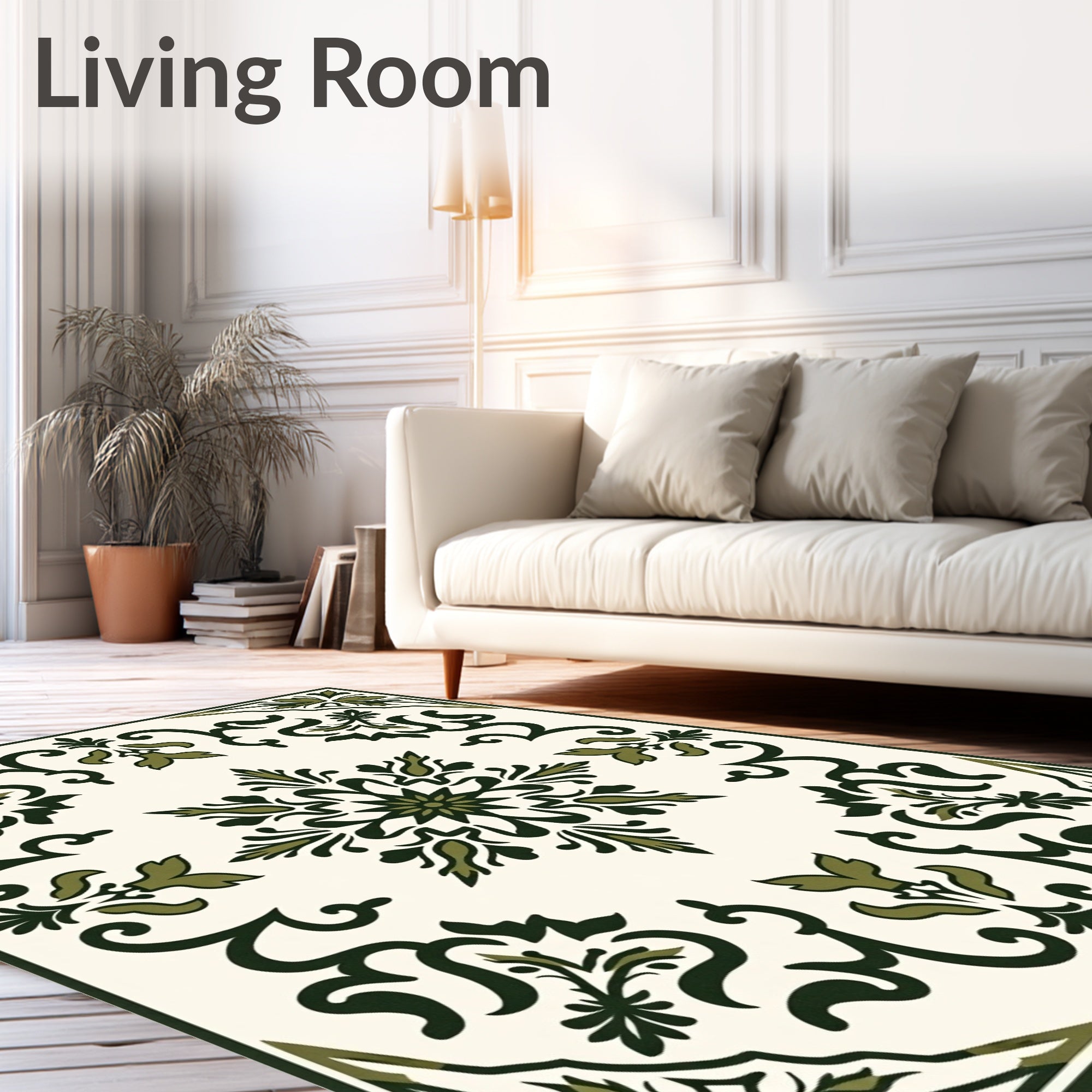 Dark Green Floral Medallion Ivory Rug