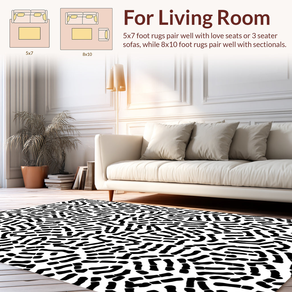Bold Black White Organic Pattern Rug