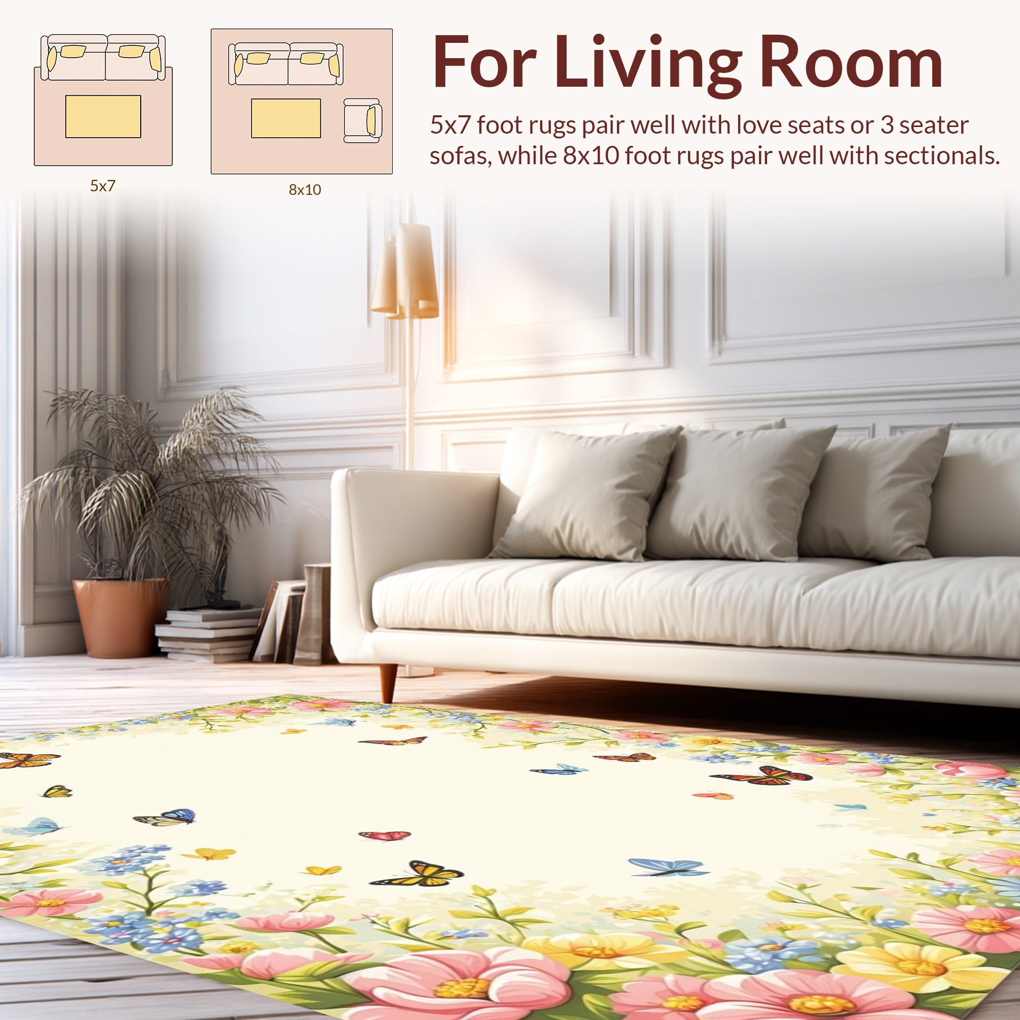 Whimsical Butterflies Flower Garden Design Rug