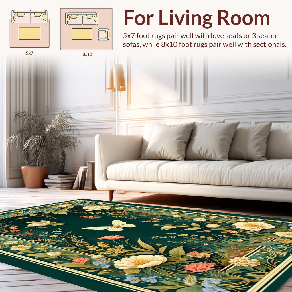 Gilded Floral Butterfly Garden Rug