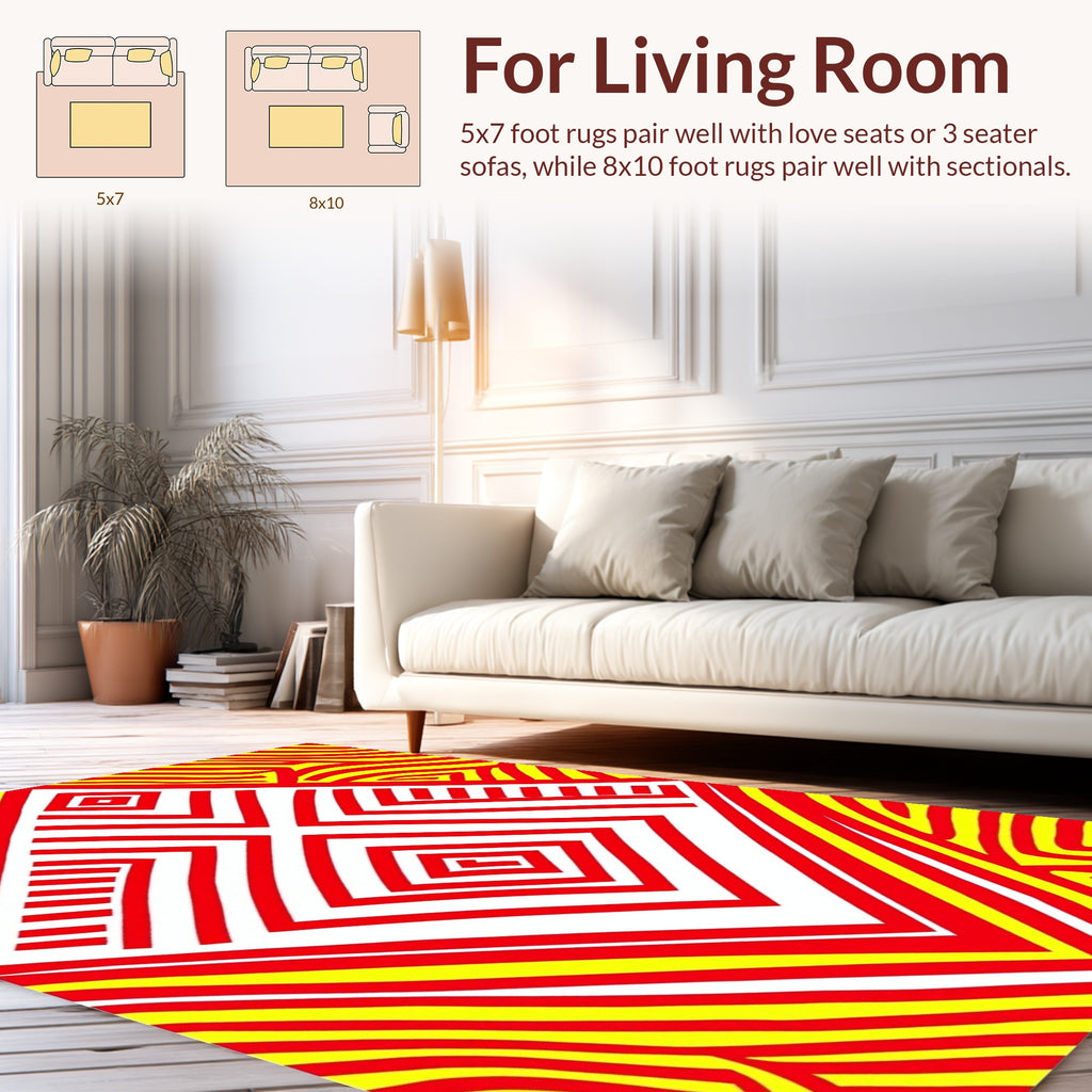 Bold Red Yellow Geometric Waves Rug