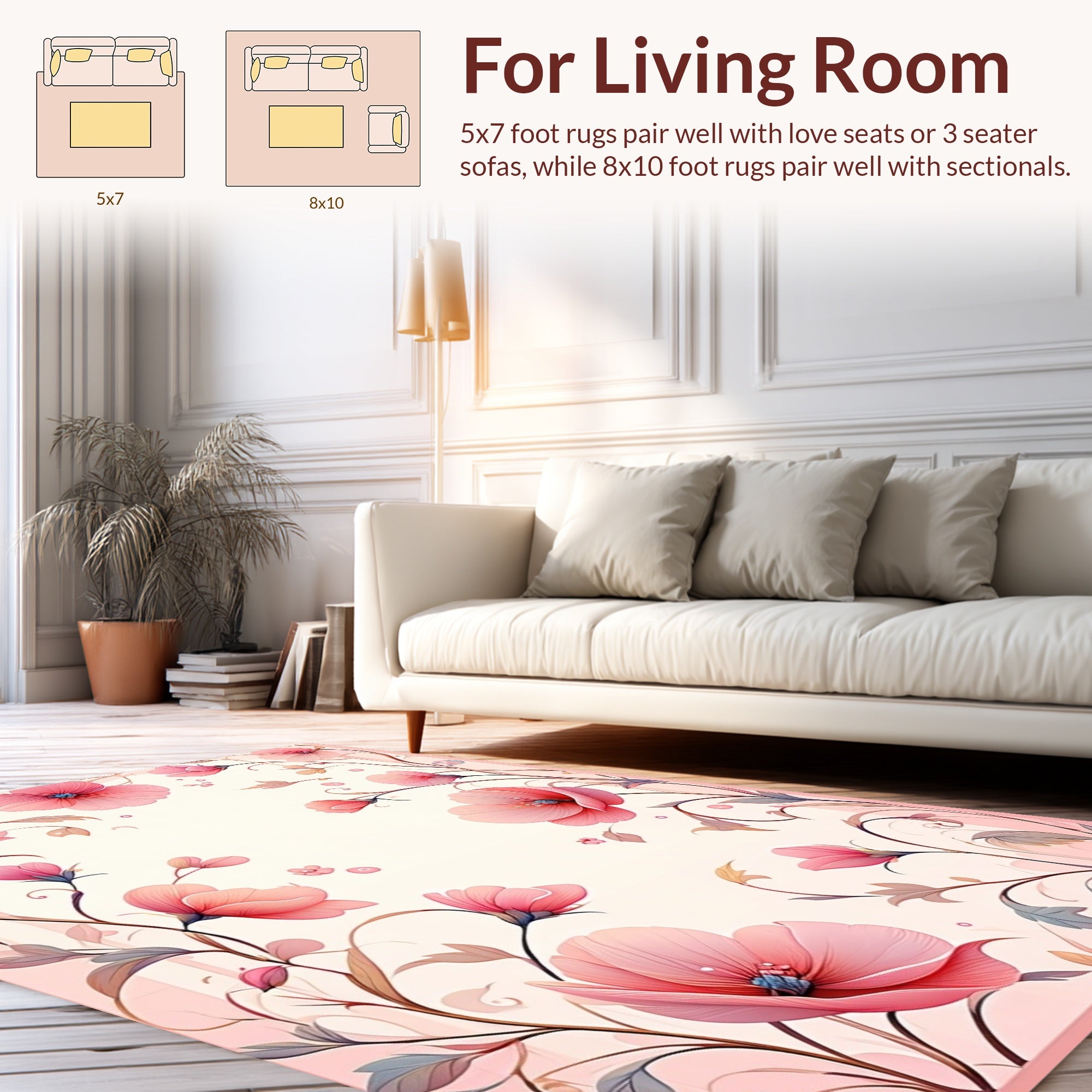 Pink Floral Swirls Garden Pattern Rug