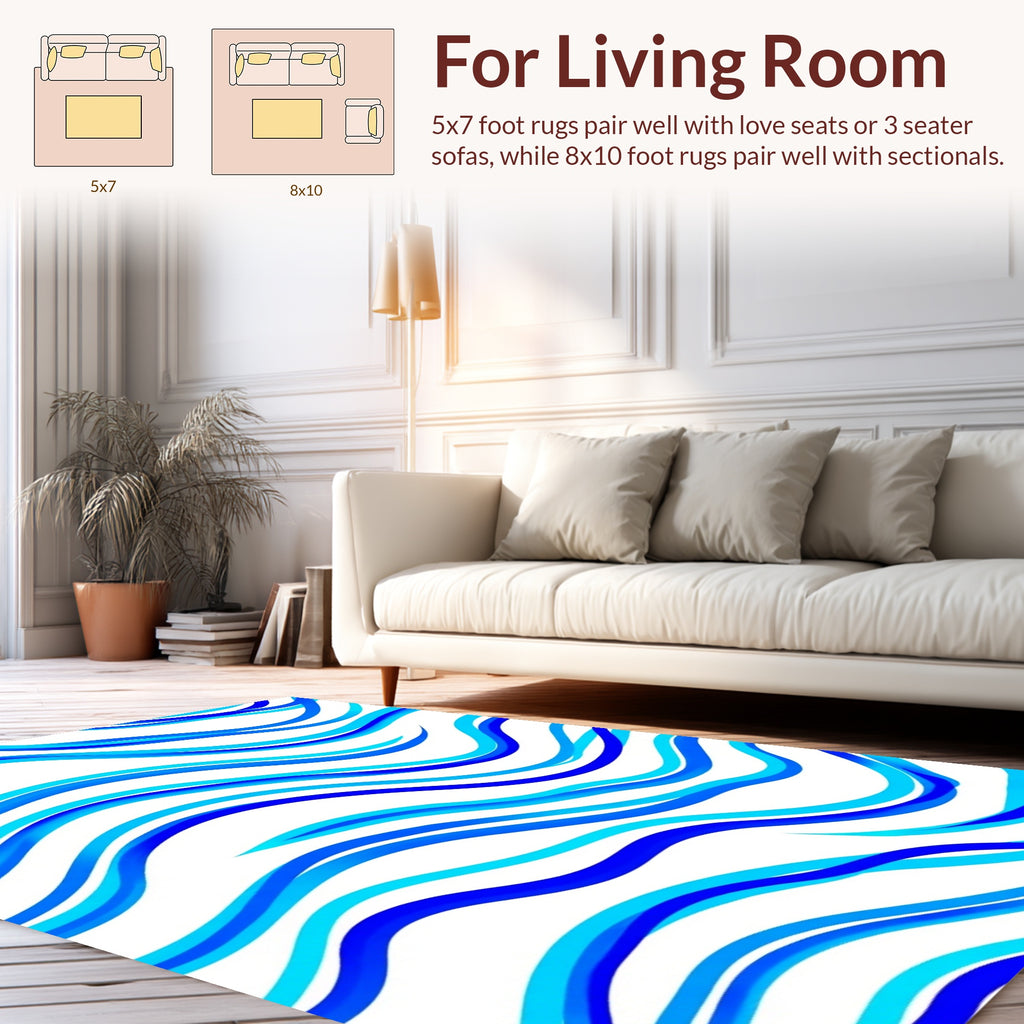 Flowing Blue Waves Design Rug