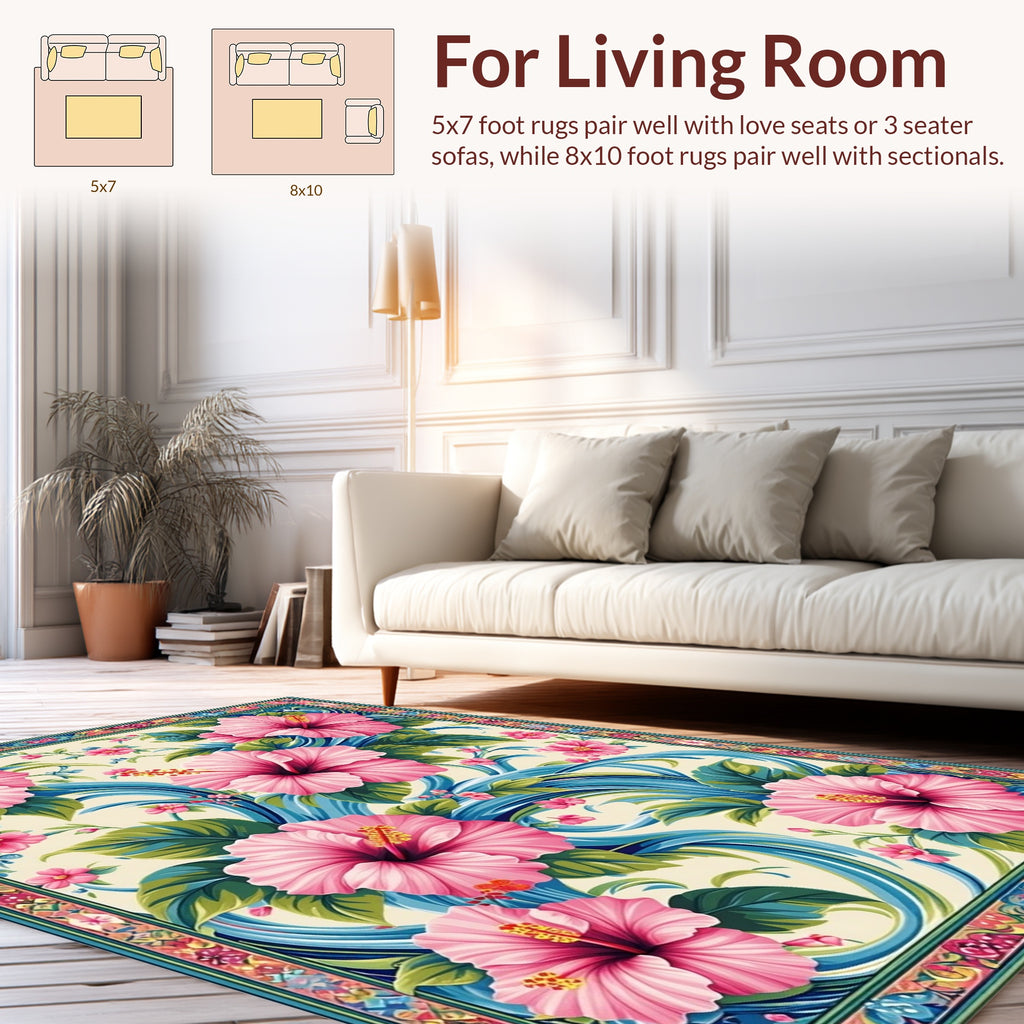 Floral Hibiscus Wave Pattern Design Rug