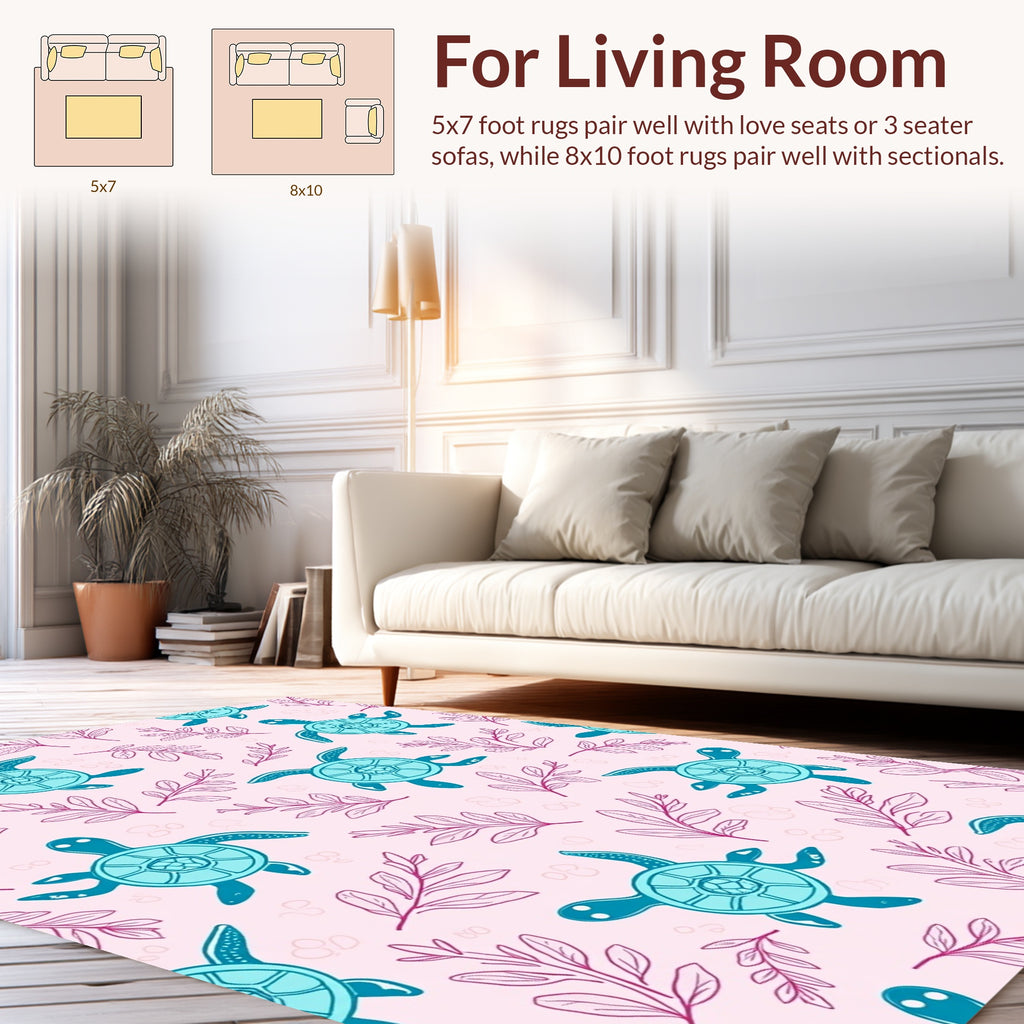 Cute Sea Turtle Foliage Pattern Rug