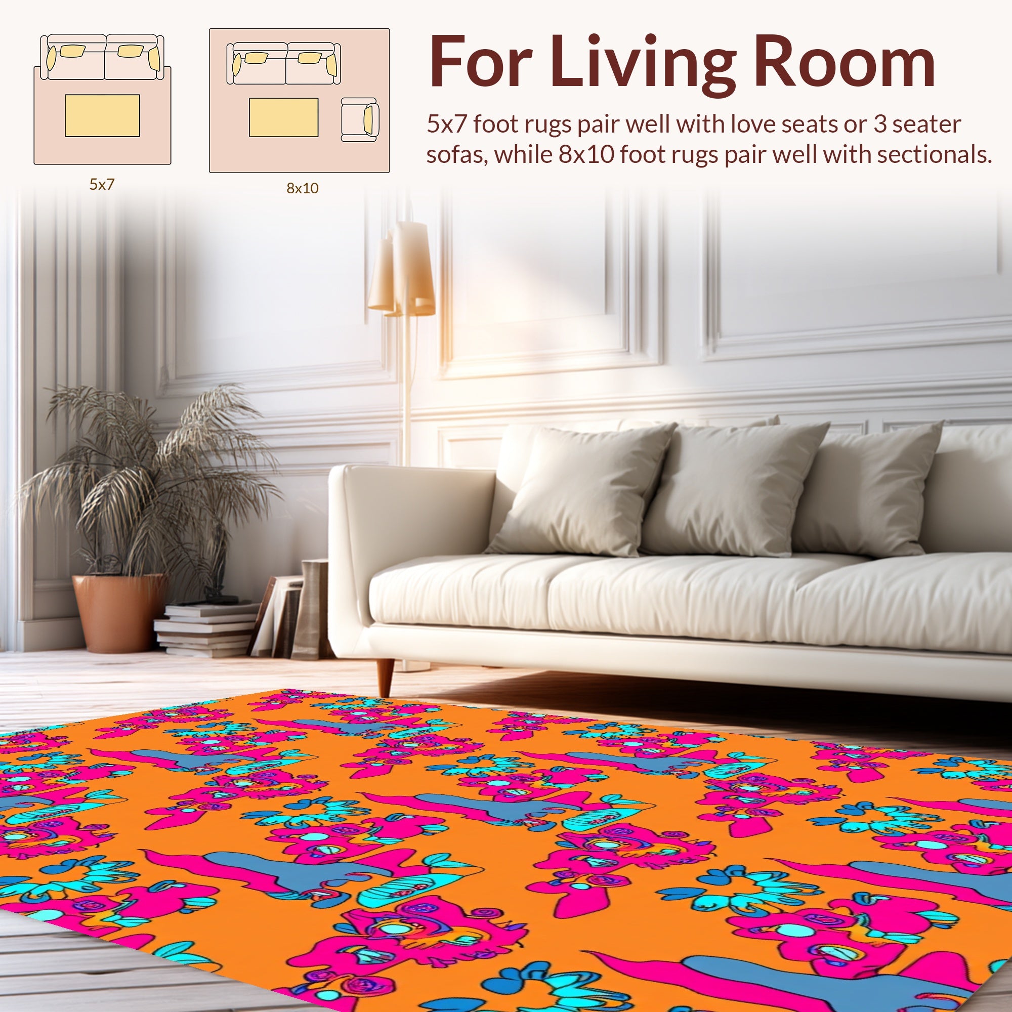 Funky Pink Blue Abstract Creatures Rug