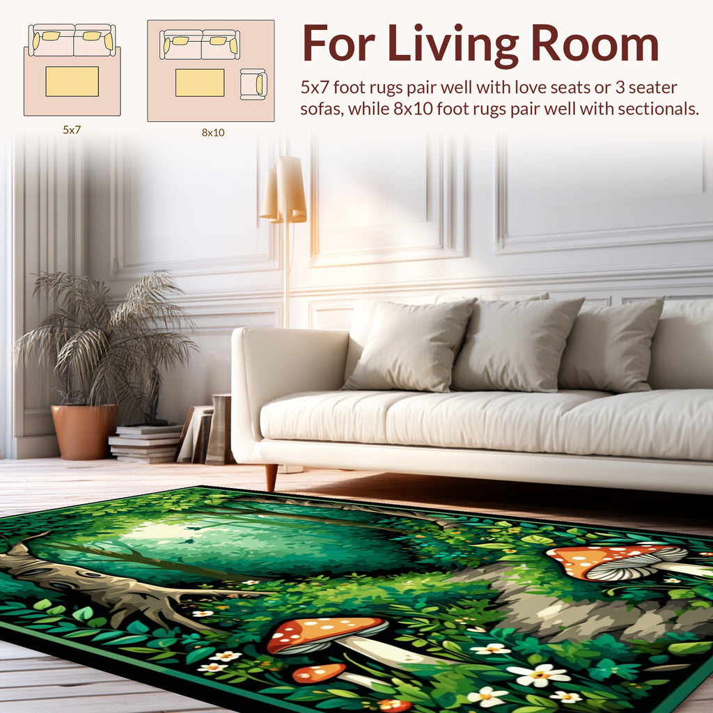 Whimsical Forest Path Mushroom Design Rug