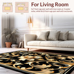 Ornate Golden Floral Scroll Pattern Rug