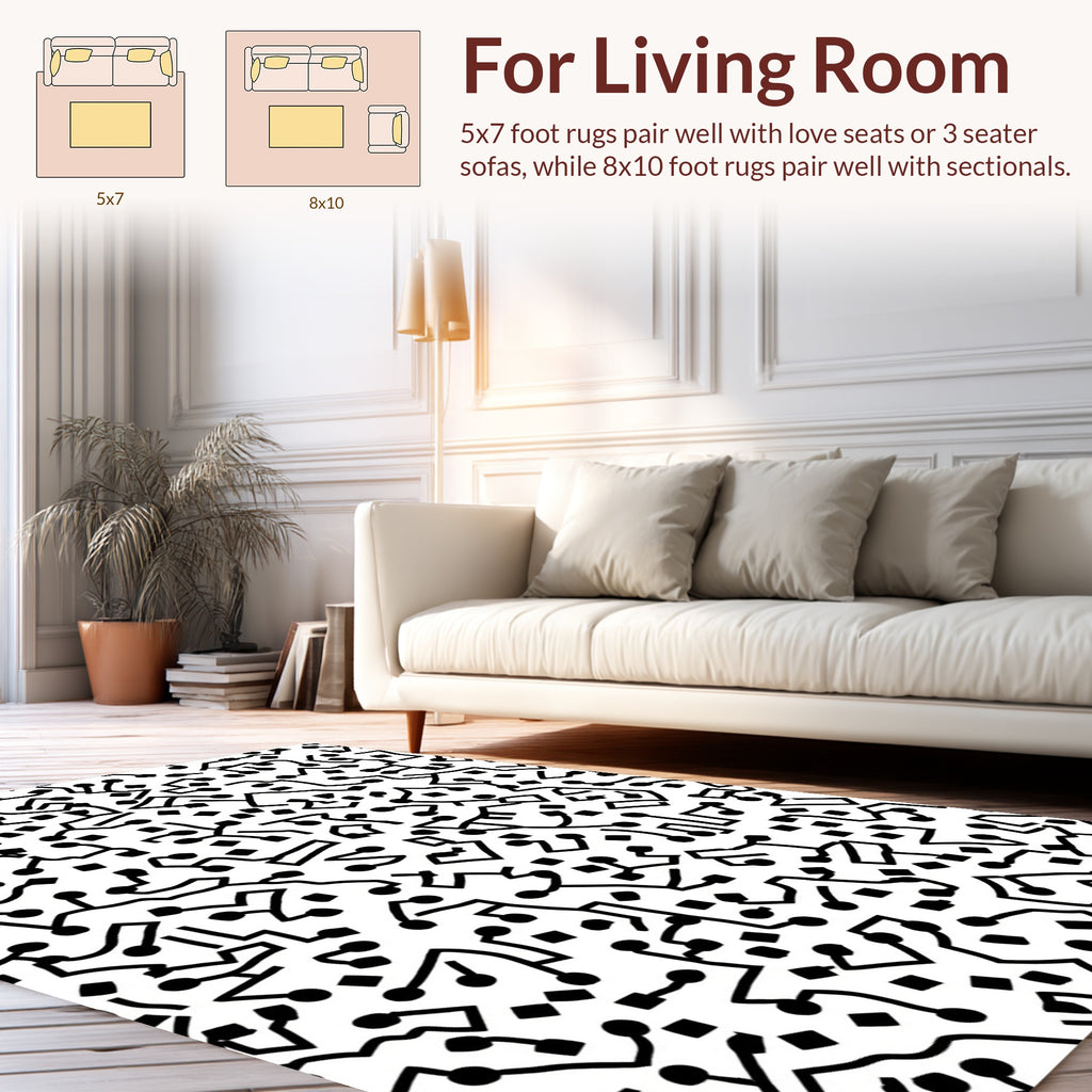 Abstract Black Dots Lines Pattern Rug