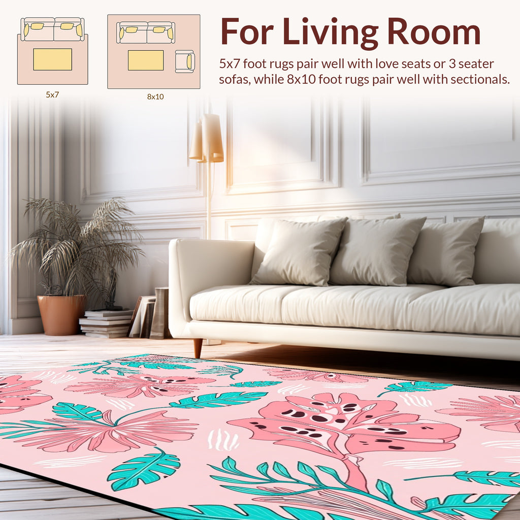 Tropical Leaves Blossoms Pattern Rug