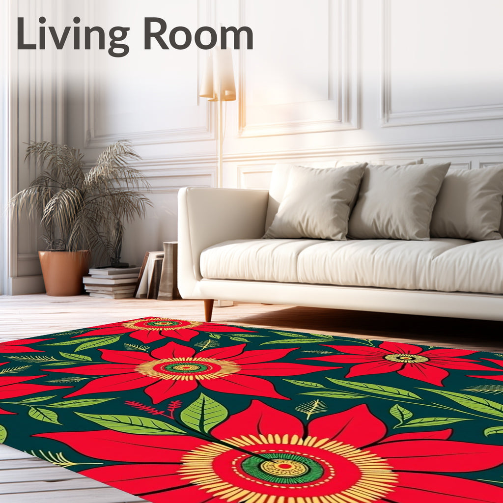 Bold Red Floral Medallion Botanical Rug