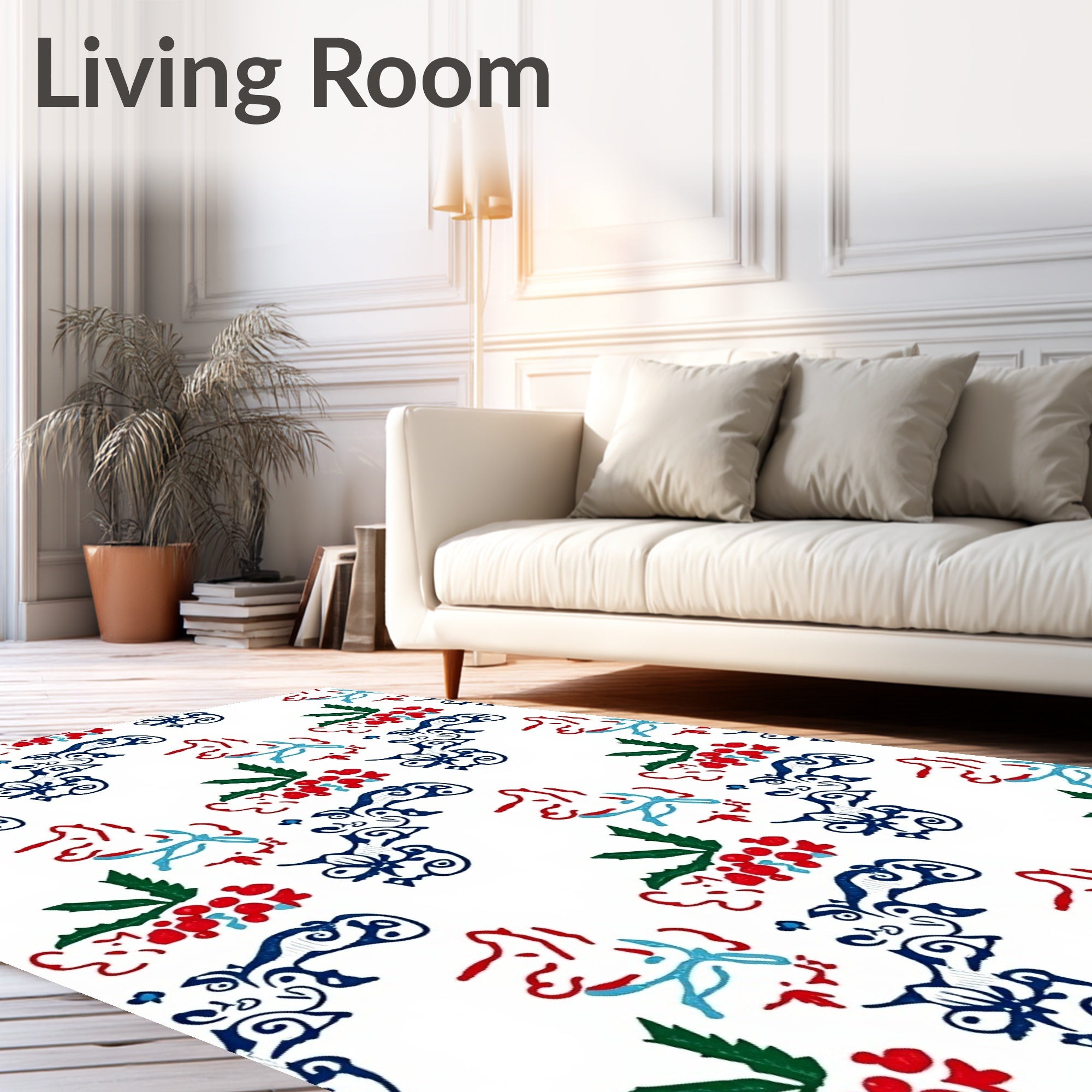 Red Blue Green Holly Berry Whirl Rug