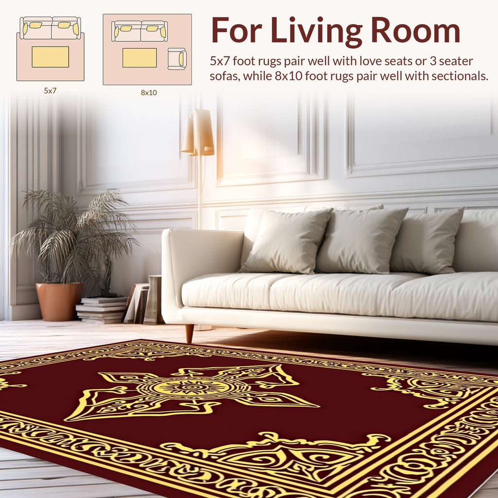 Ornate Red and Gold Emblem Rug