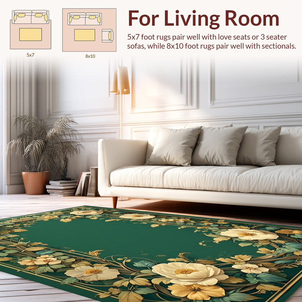 Ornate Floral Vines Border Design Rug