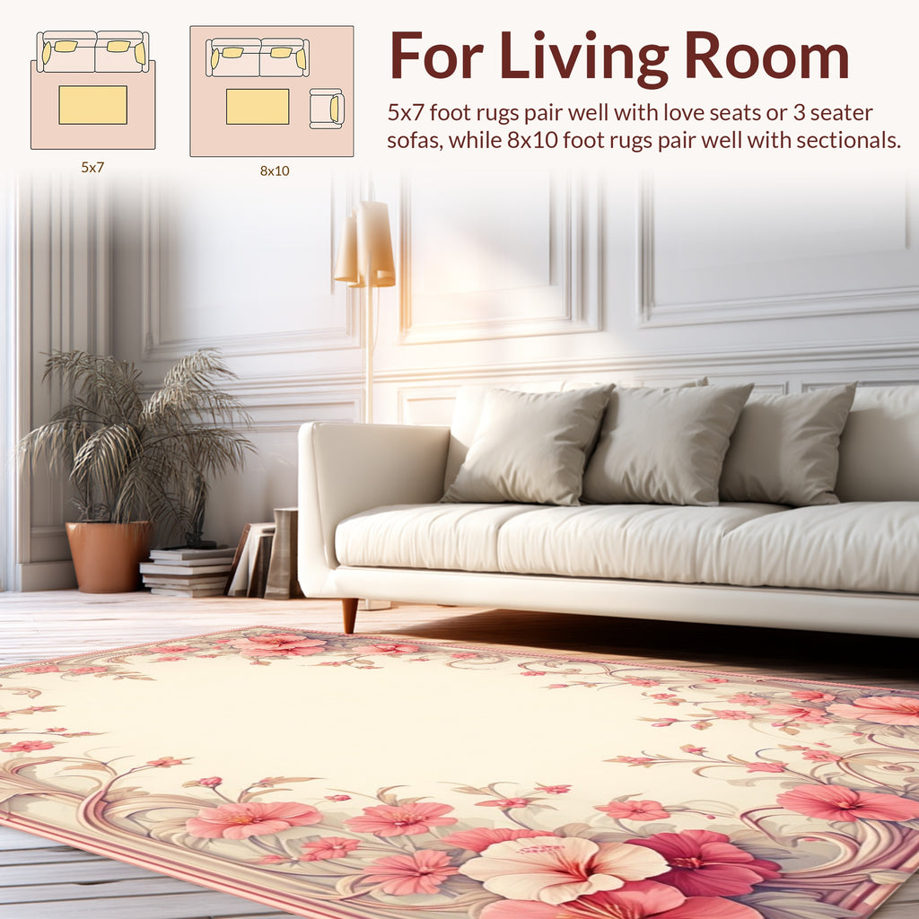 Elegant Pink Floral Scrollwork Design Rug