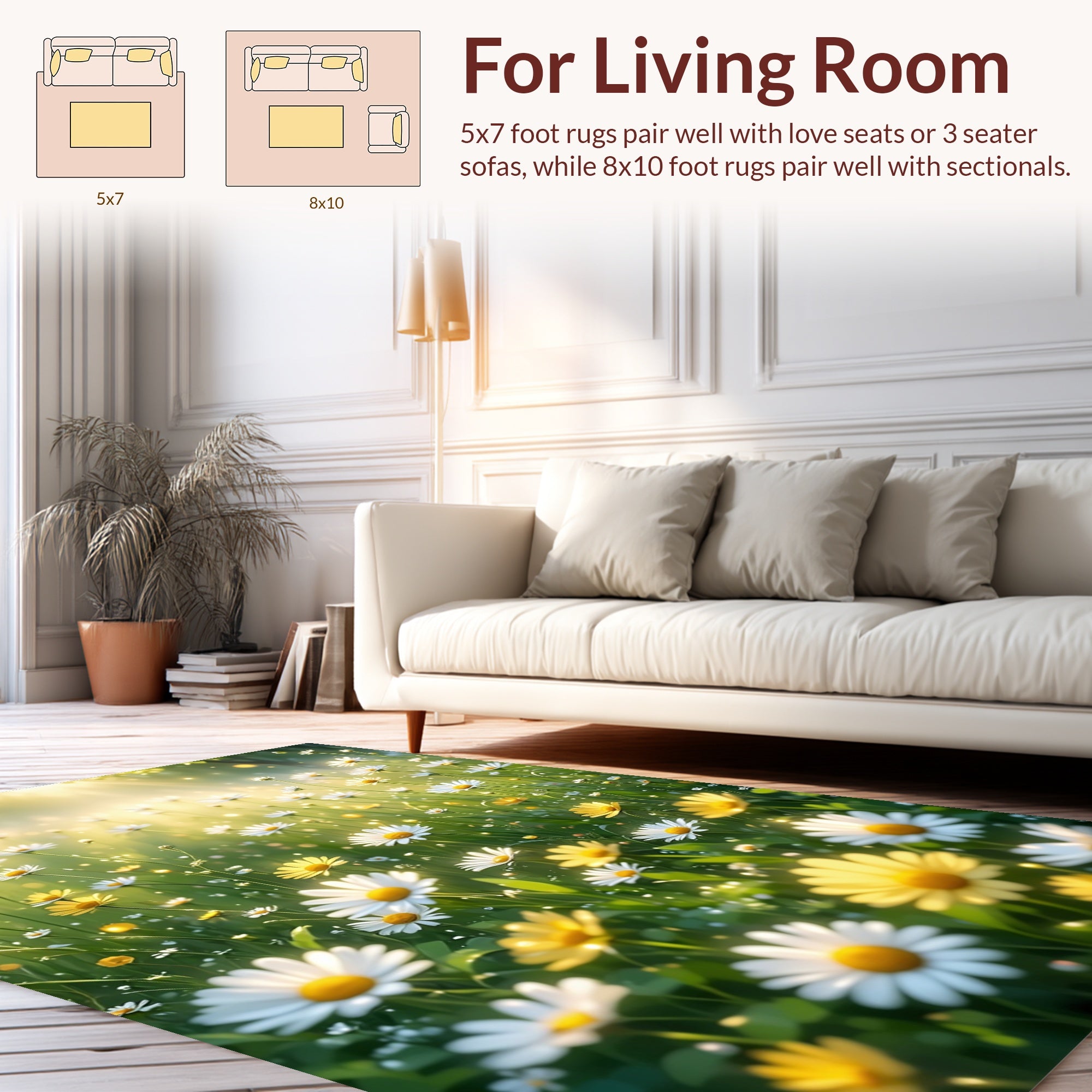 Sunny Daisy Field Meadow Design Rug