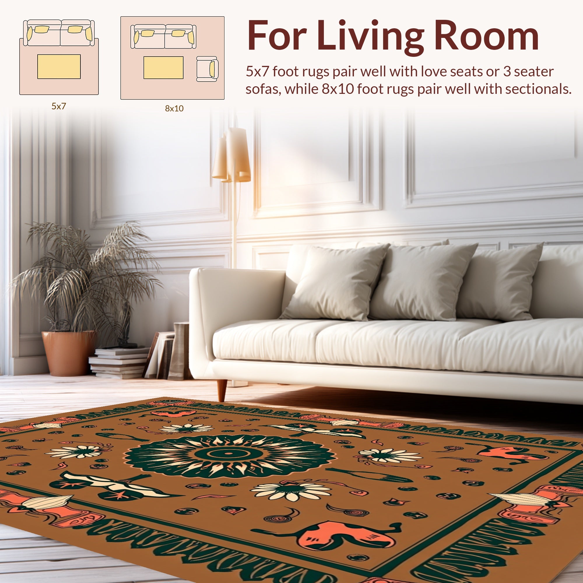Retro Floral Animal Inspired Pattern Rug