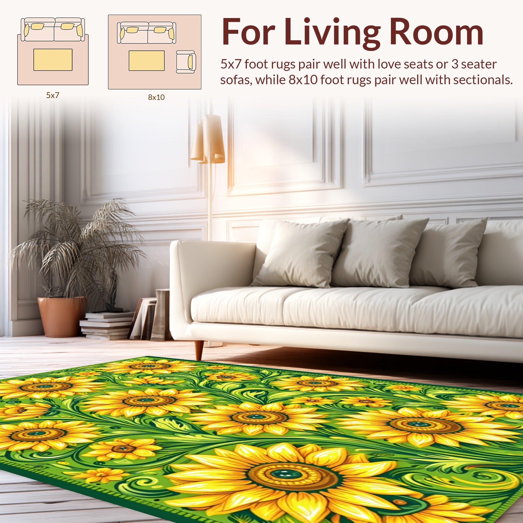 Golden Sunflower Lush Floral Pattern Rug