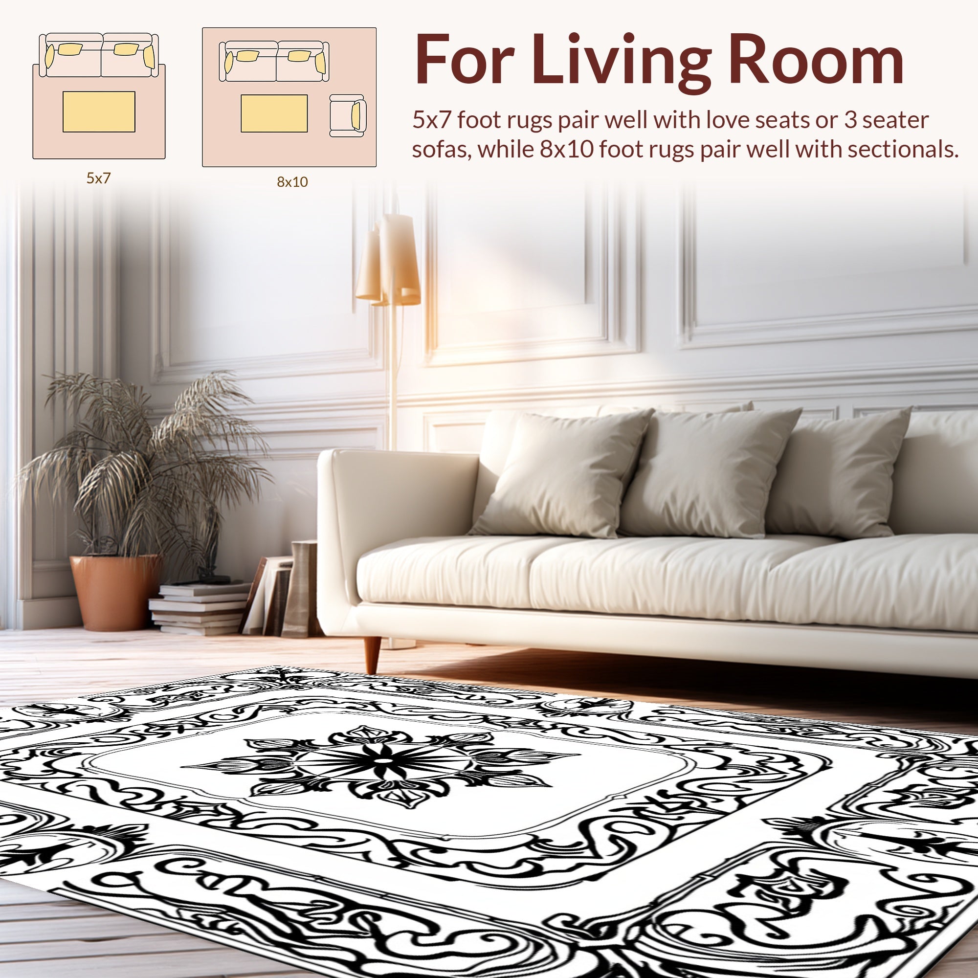 Elegant Abstract Floral Scrollwork Design Rug