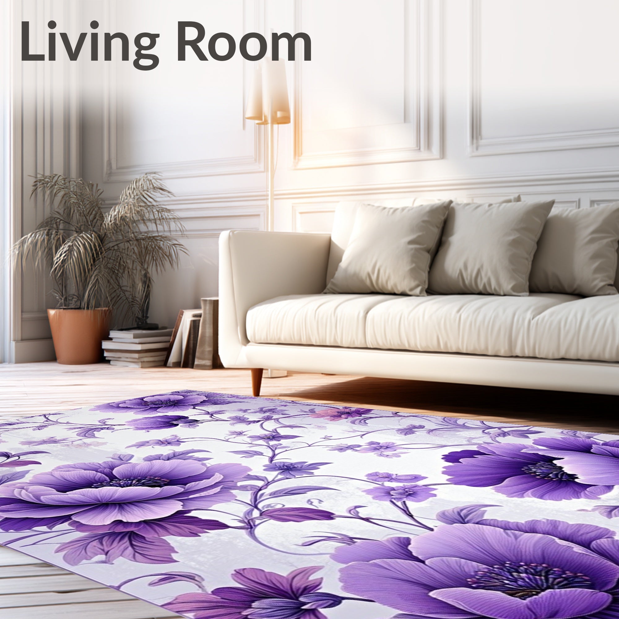 Elegant Purple Floral Vine Pattern Rug