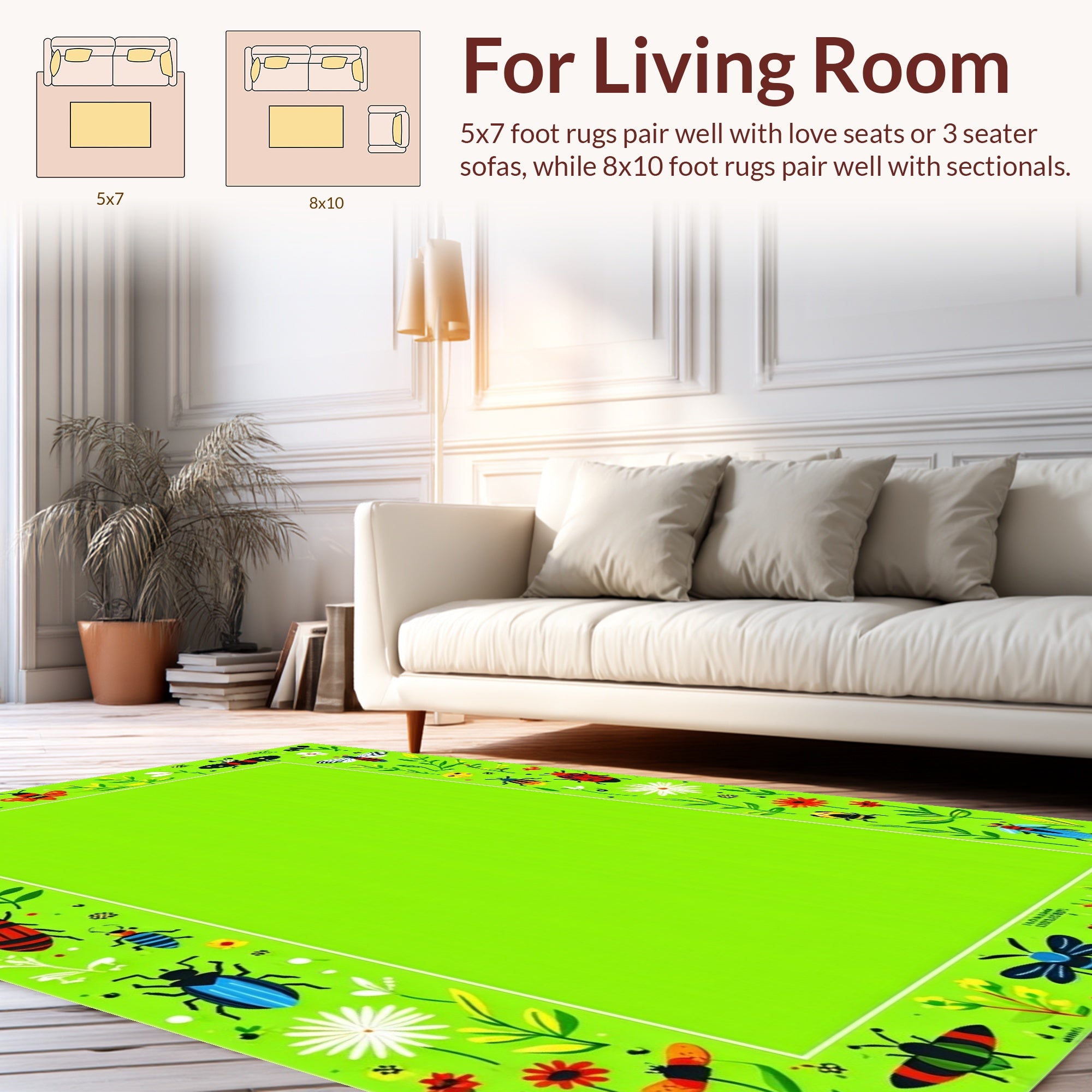 Whimsical Garden Insect Floral Border Rug