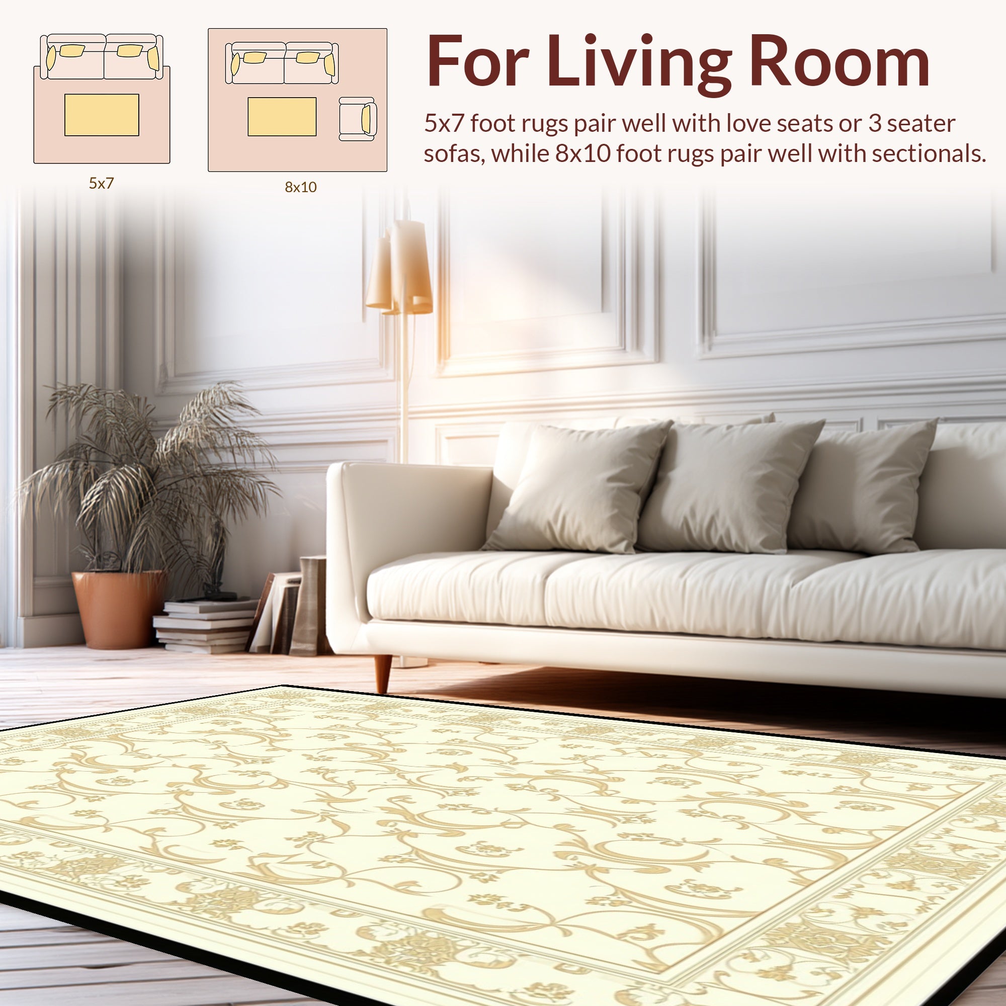 Ornate Damask Scroll Pattern Rug