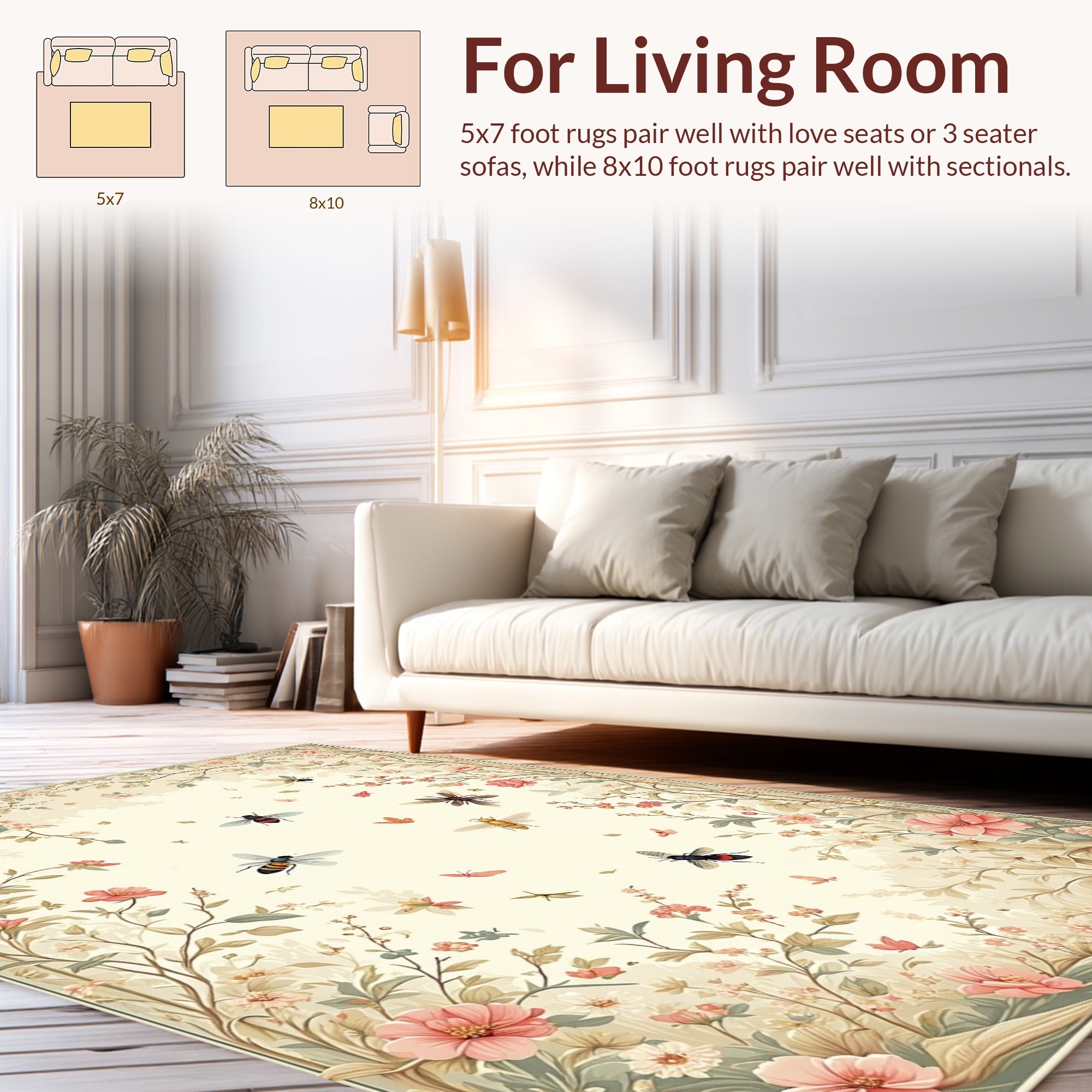 Whimsical Garden Insect Floral Pattern Rug