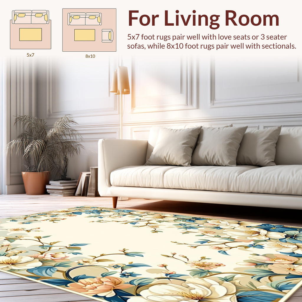 Floral Branch With Peach Blue Blooms Rug