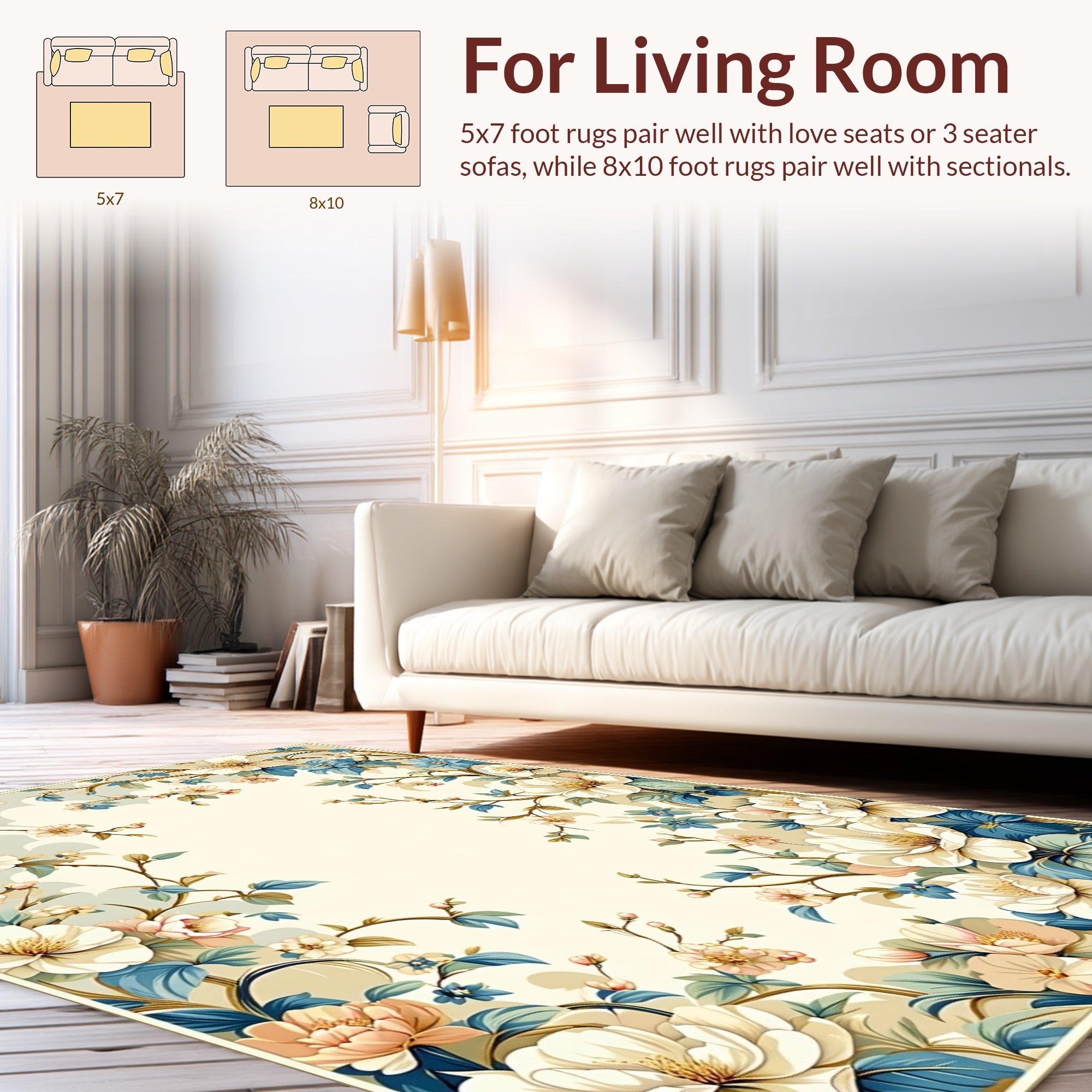 Floral Branch With Peach Blue Blooms Rug