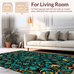 Intricate Teal Gold Floral Mandala Rug