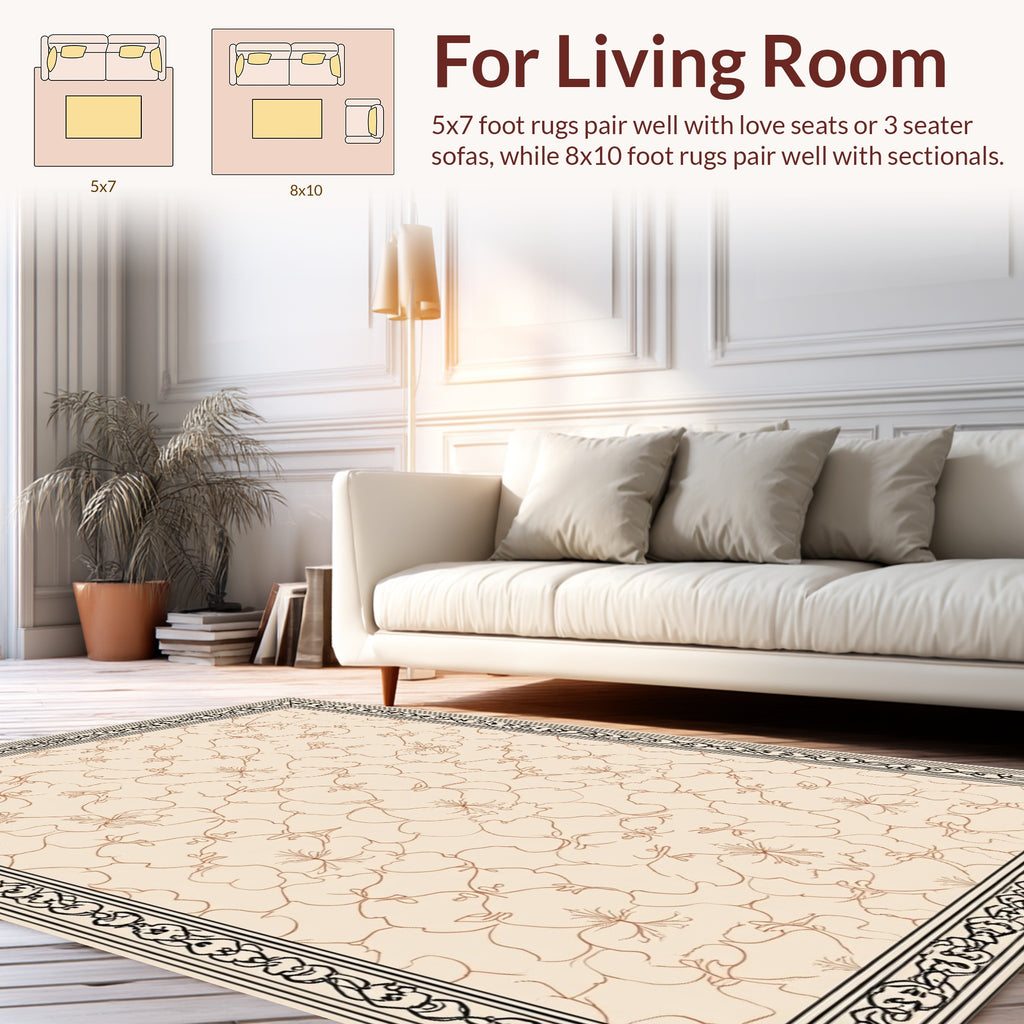 Elegant Floral Patterned Beige Rug