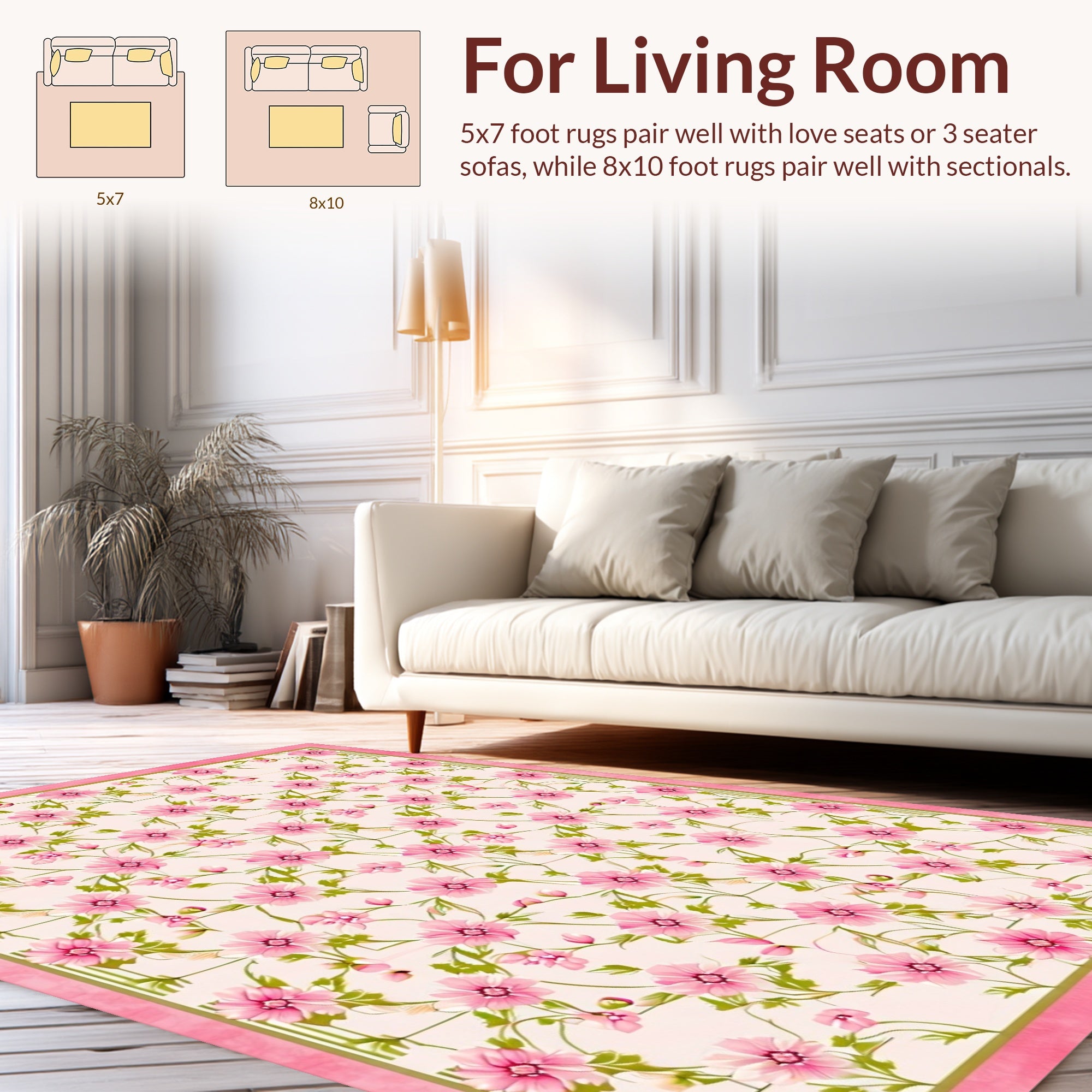 Pretty Pink Floral Vine Pattern Rug